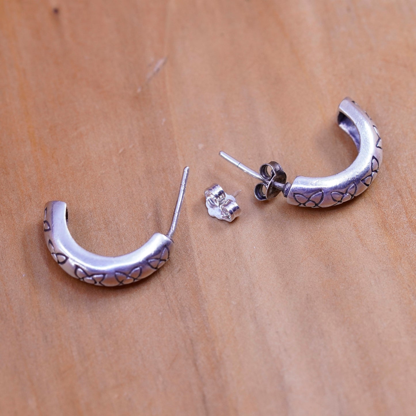 0.75”, Sterling silver handmade earrings, textured 925 huggie studs