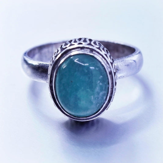 Size 5.5, vintage Sterling 925 silver handmade ring with jade and cable