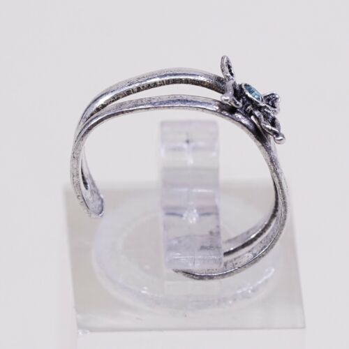 Sz 3.5, Vtg Sterling Silver Butterfly Ring W/ Blue Cz, Open Band, Silver Tested