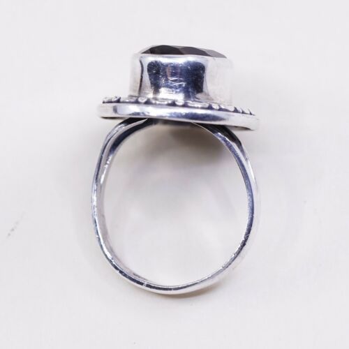 Sz 6.75, Vtg Sterling Silver Handmade Ring, 925 Cocktail Ring W/ Smoky topaz