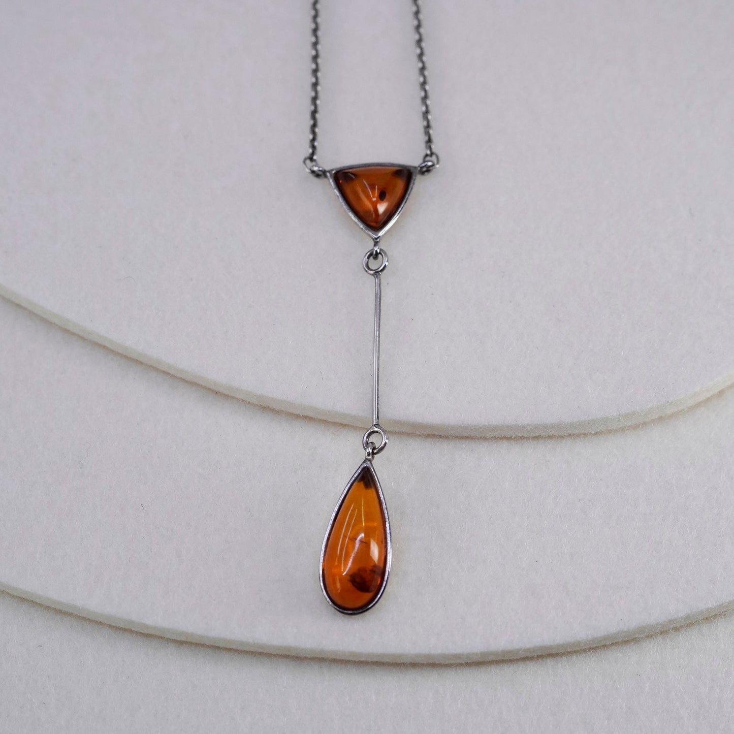 16”, vintage Sterling silver necklace, 925 circle chain with amber pendant