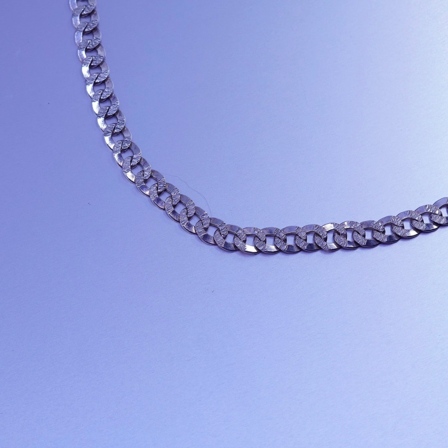 18” 5mm, vintage Italy Sterling 925 silver flatten textured curb chain necklace