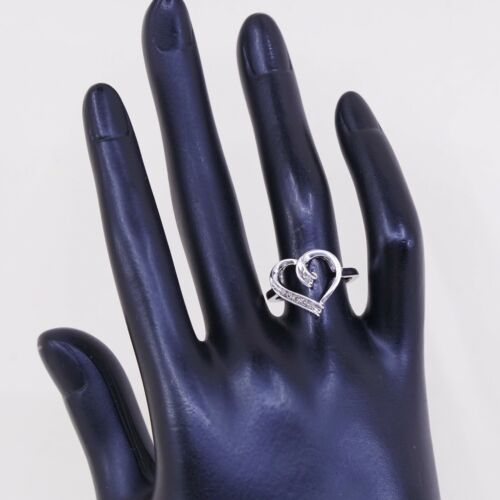 Sz 7.25, Vtg Sterling Fashion Engagement Ring, 925 Heart W/ Diamond, Stamped MAP
