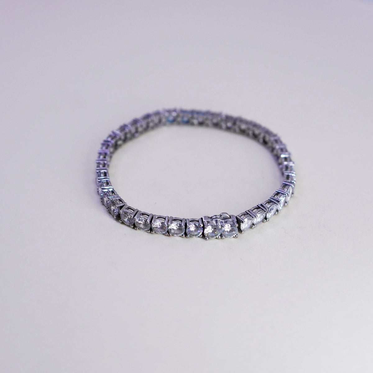 7”, Vintage Sterling 925 silver tennis bracelet with cz, Stamped 925
