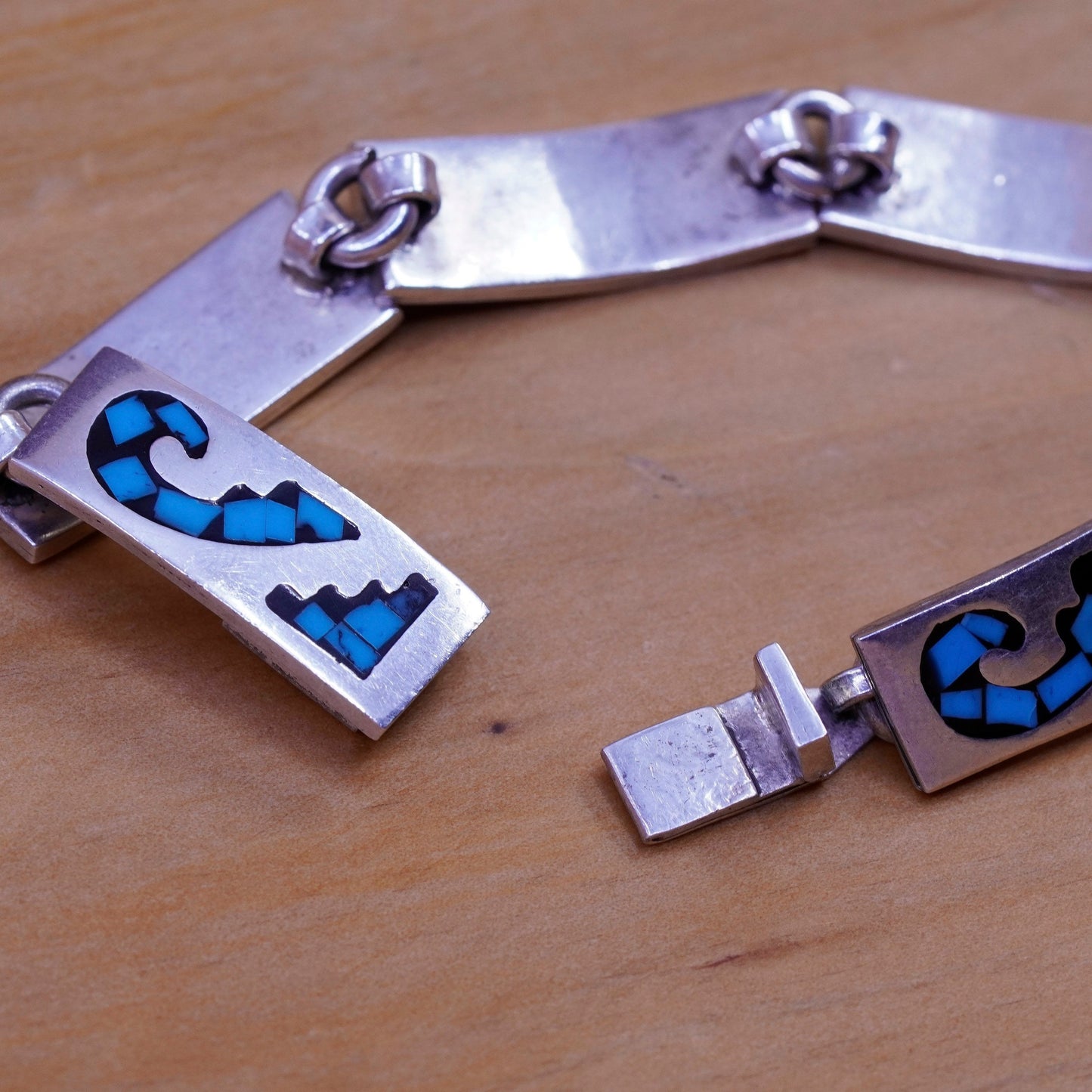 7”, vintage Sterling silver handmade bracelet, Mexico 925 tag with turquoise