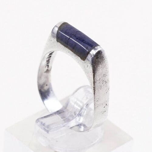 So 8.25, Vintage Mexico sterling silver handmade ring, Modern 925 With Sodalite