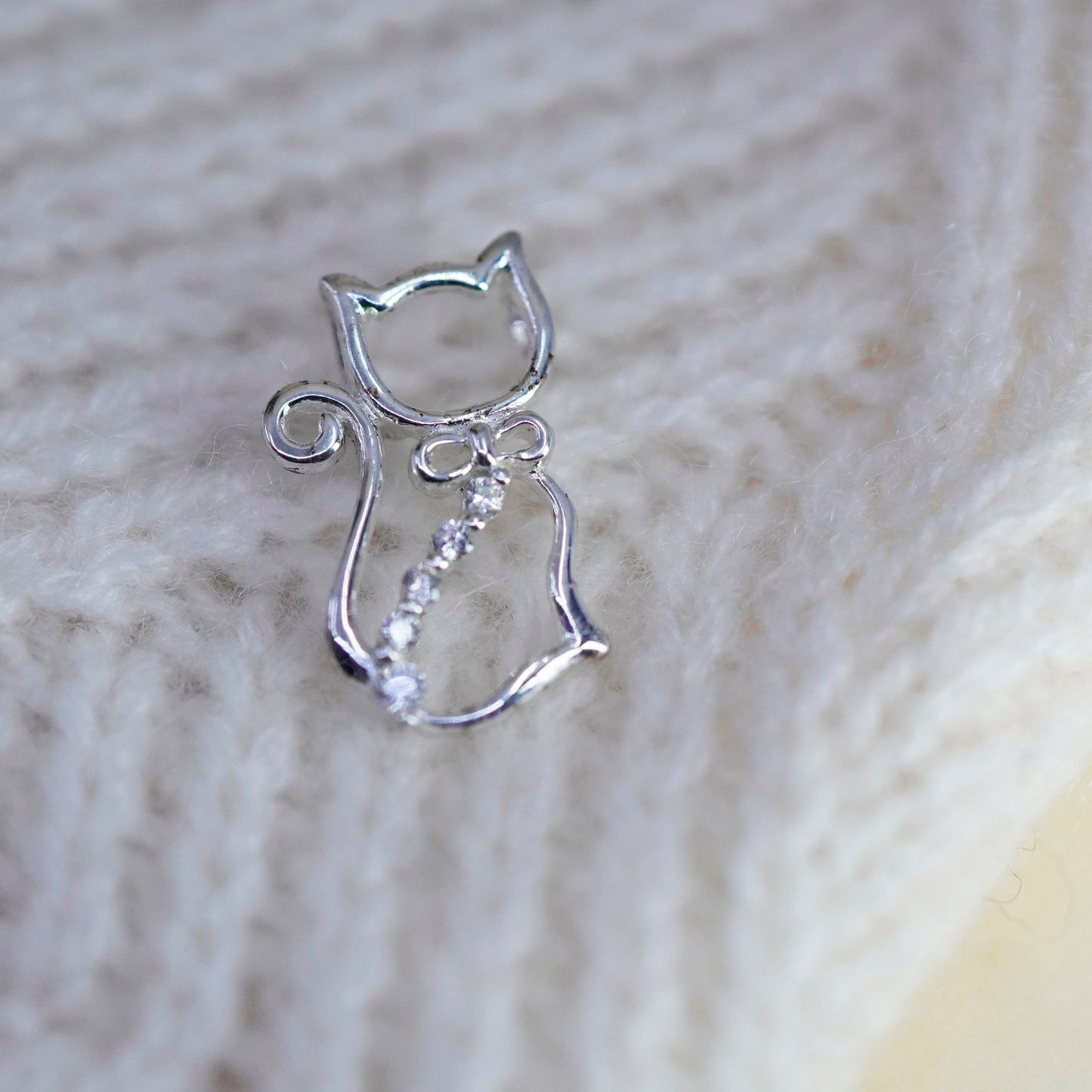 Sterling 925 silver cat kittie birthstone pendant charm with Cz