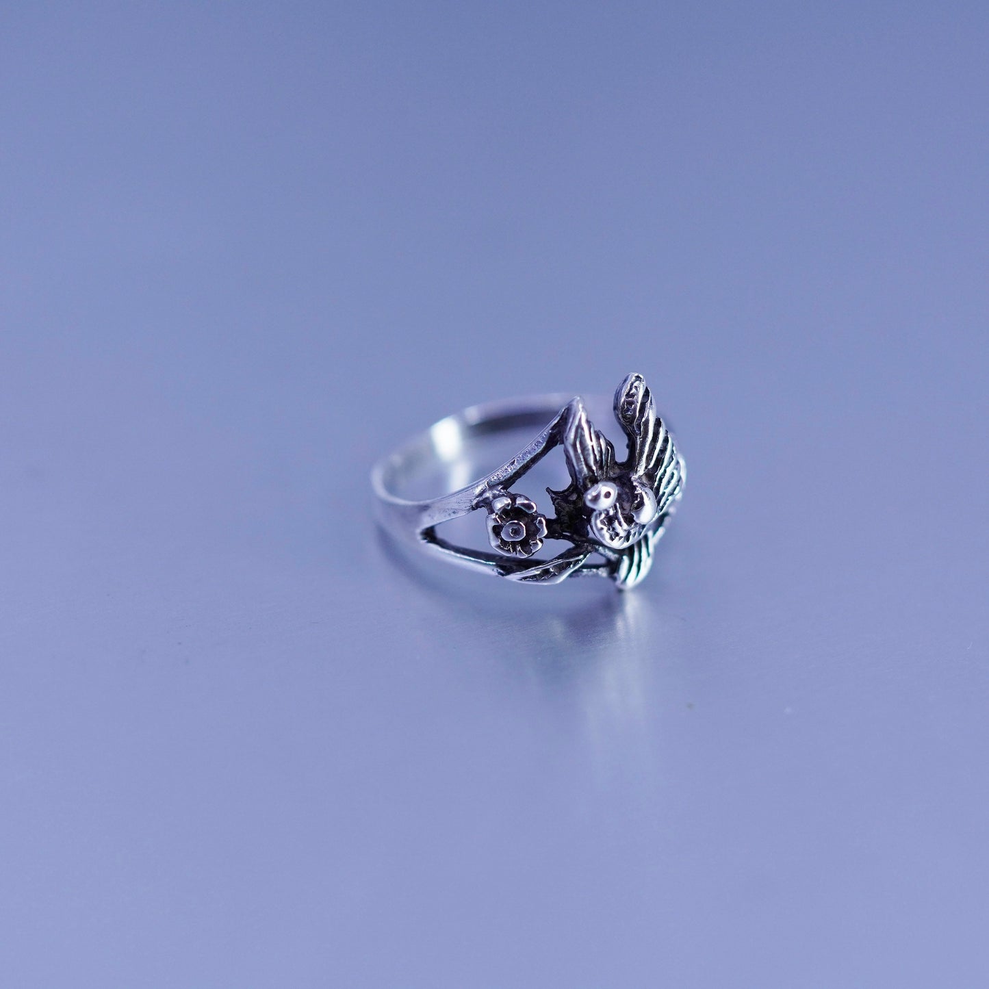 Size 7.5, southwestern Sterling 925 silver handmade ring, filigree bird band