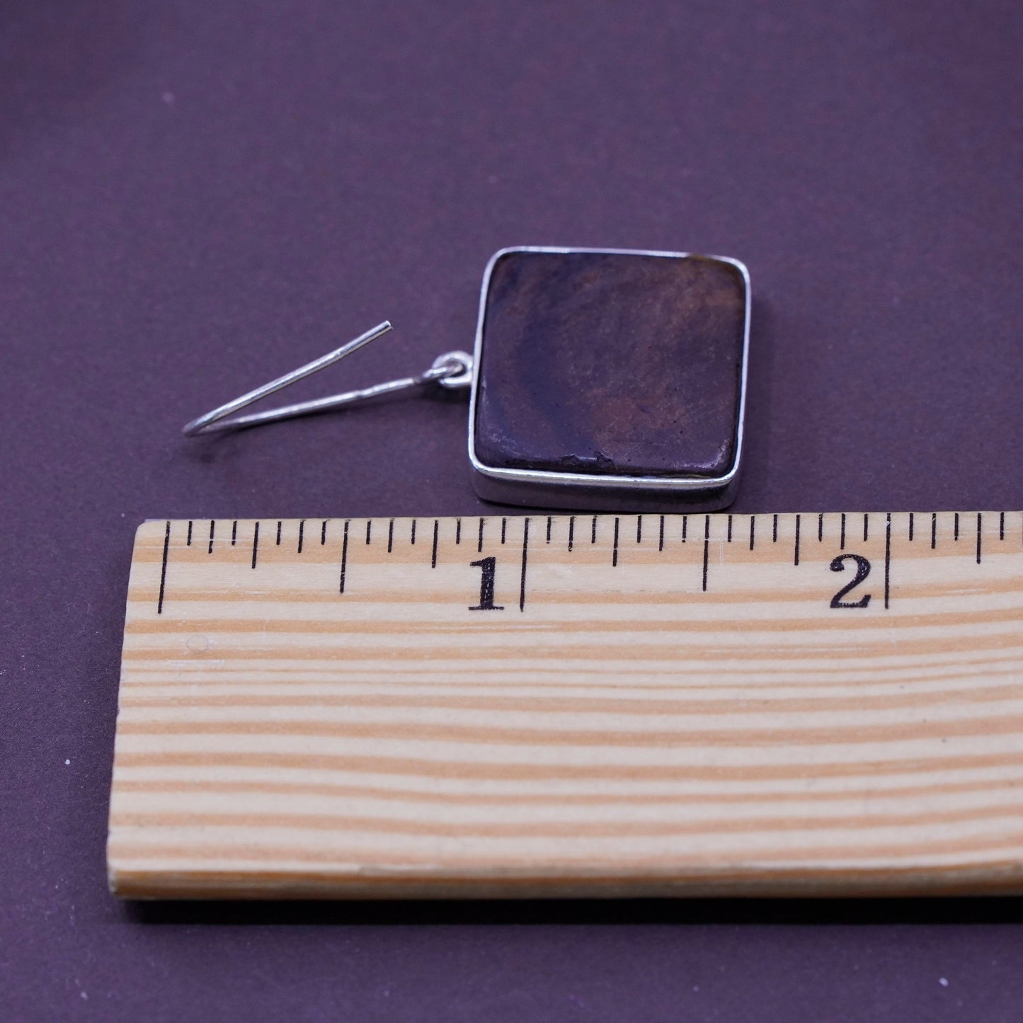 Vintage Sterling silver handmade earrings, 925 hooks with fossilized wood