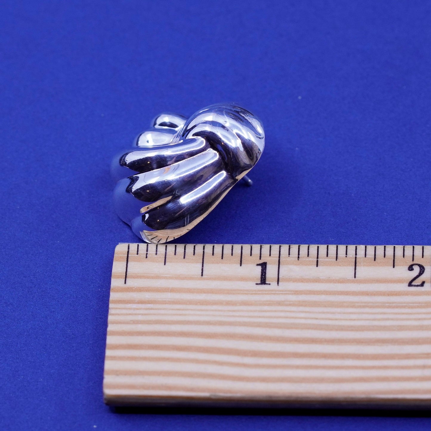 vintage Sterling silver handmade Ribbed earrings, modern 925 studs
