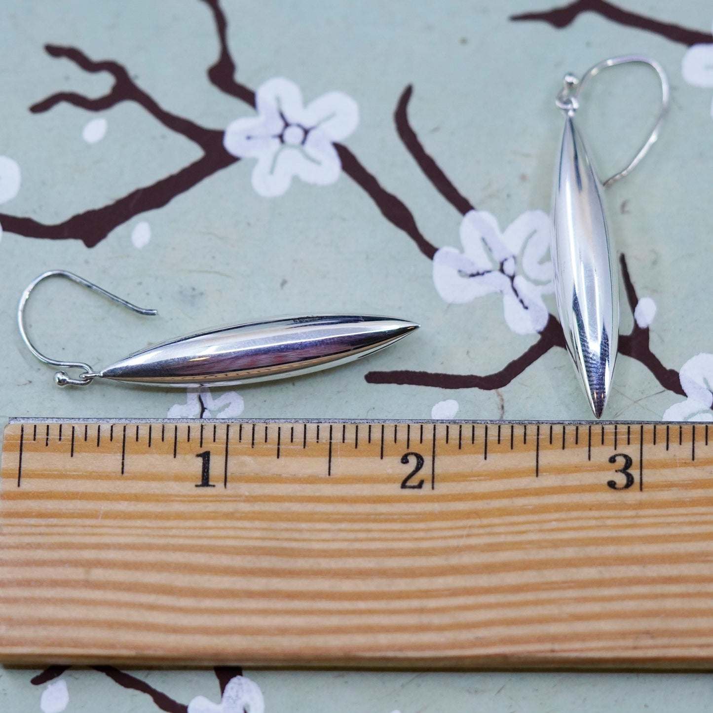 Vintage Sterling silver handmade earrings, 925 teardrop dangles