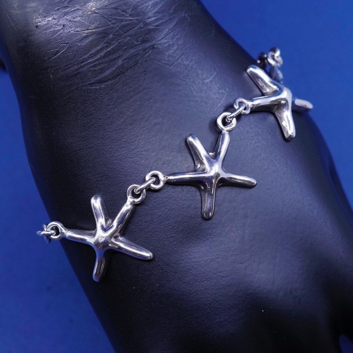 7", 4mm, vtg Sterling silver bracelet, 925 bold circle chain w/ starfish charm