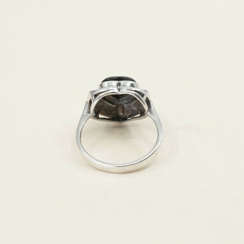 Sz 7.25, Sterling Silver handmade Ring, 925 Silver W/ Obsidian Heart n marcasite