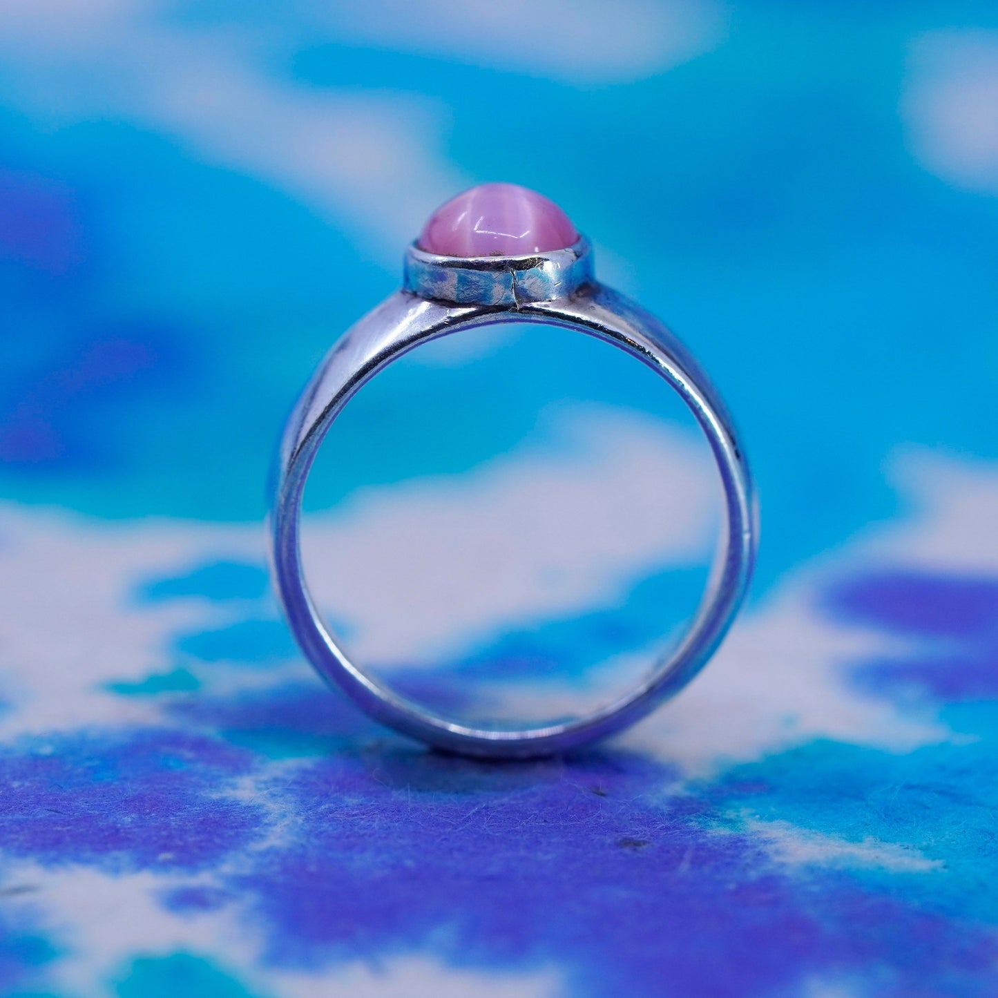 Size 6.5, vintage Sterling silver handmade ring, 925 band with pink cats eye