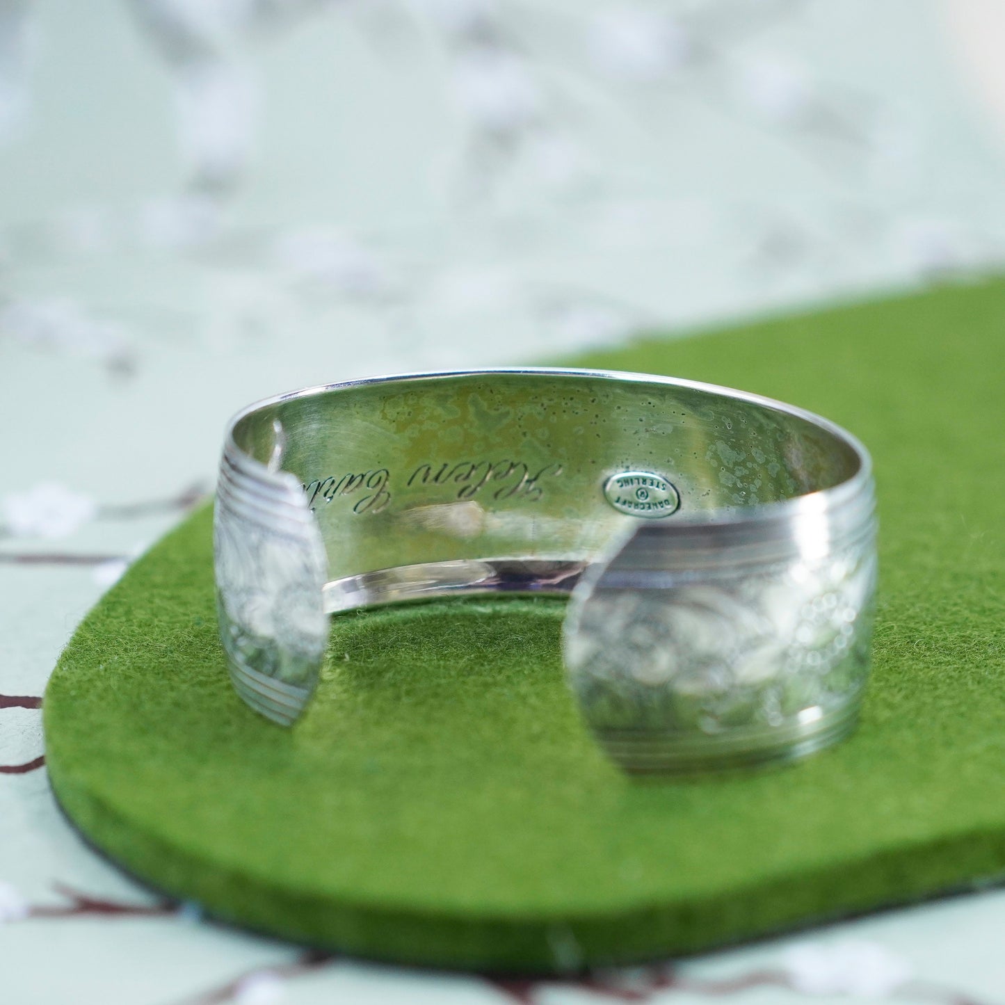 6”, danecraft sterling silver handmade bracelet, wide 925 floral textured cuff