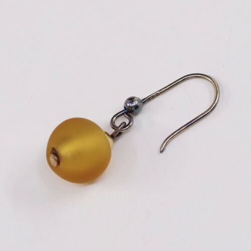 Vtg Sterling 925 Silver Handmade Earrings W/ Orange Bead, Stamped 925