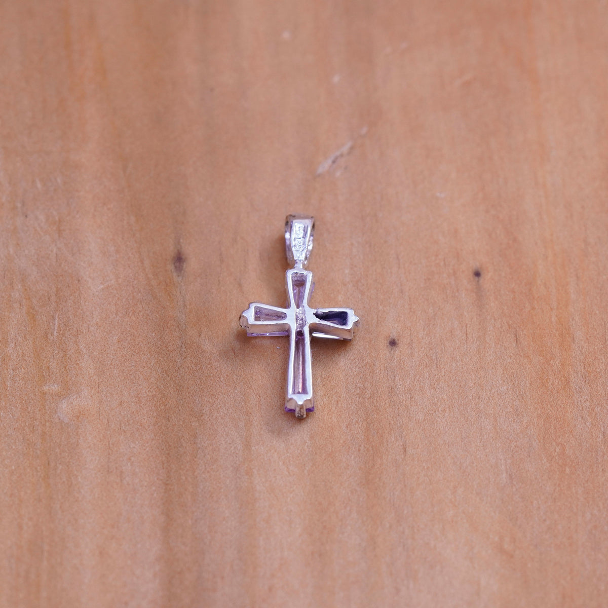Vintage Sterling silver handmade pendant, 925 cross with Violet Cz inlay