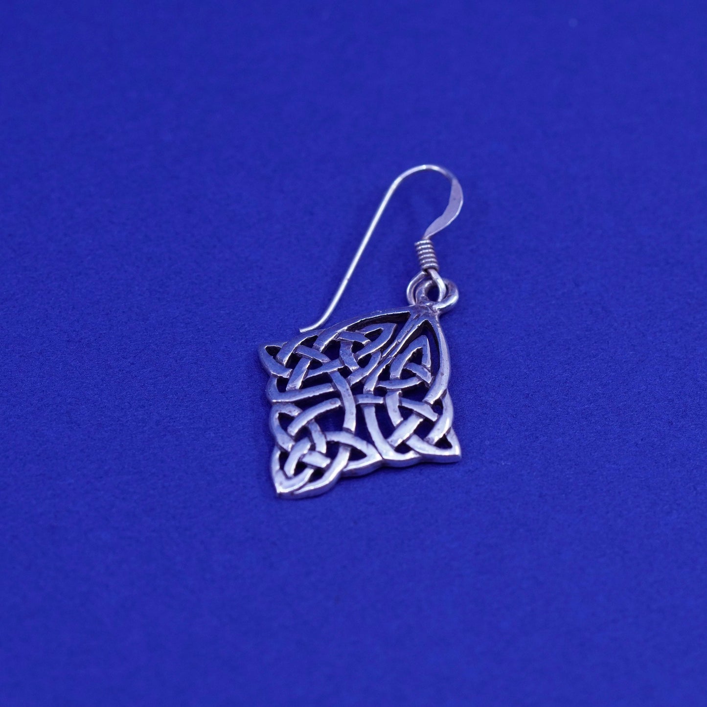 Vintage sterling silver handmade earrings, 925 filigree knot Irish drop