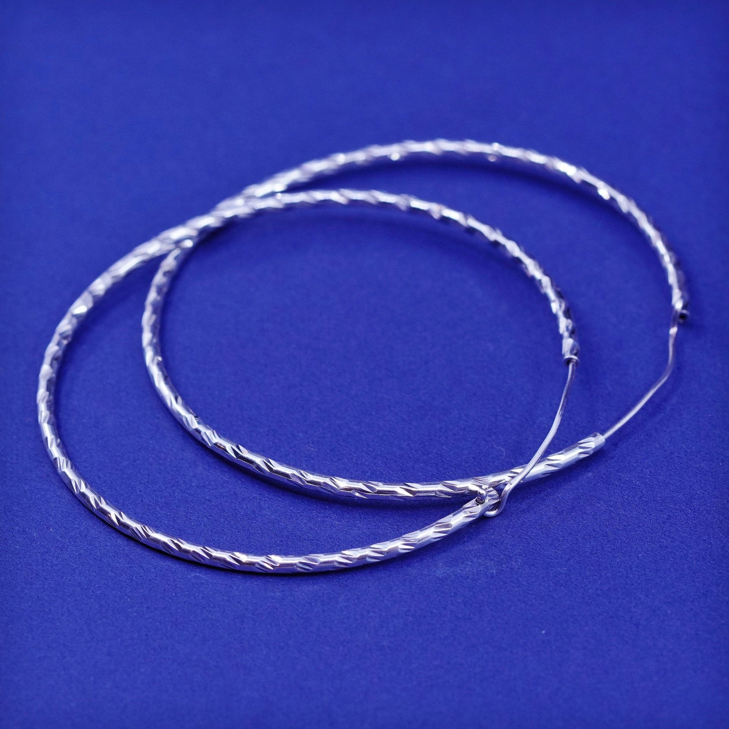 2.5”, vintage Sterling 925 silver handmade huge textured hoop earrings