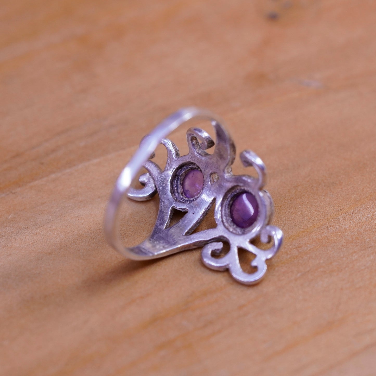 Size 5.75, vintage Sterling silver handmade ring, 925 band with amethyst