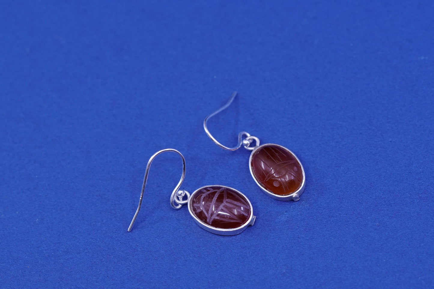 Vintage Sterling 925 silver handmade earrings with carnelian