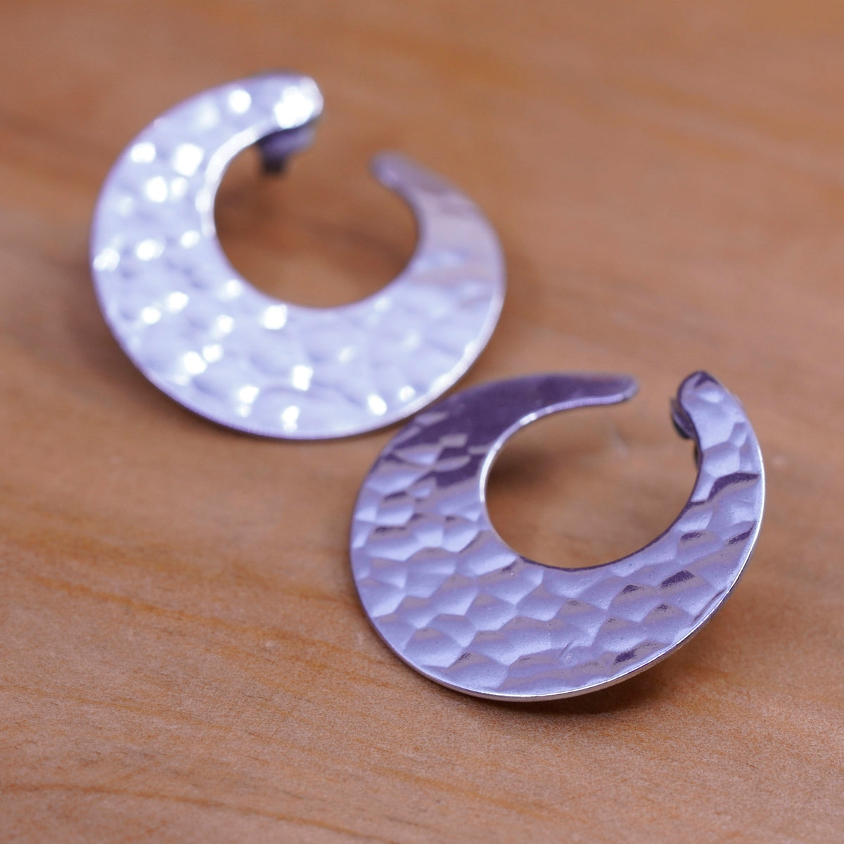 Vintage Sterling silver handmade earrings 925 hammered textured studs