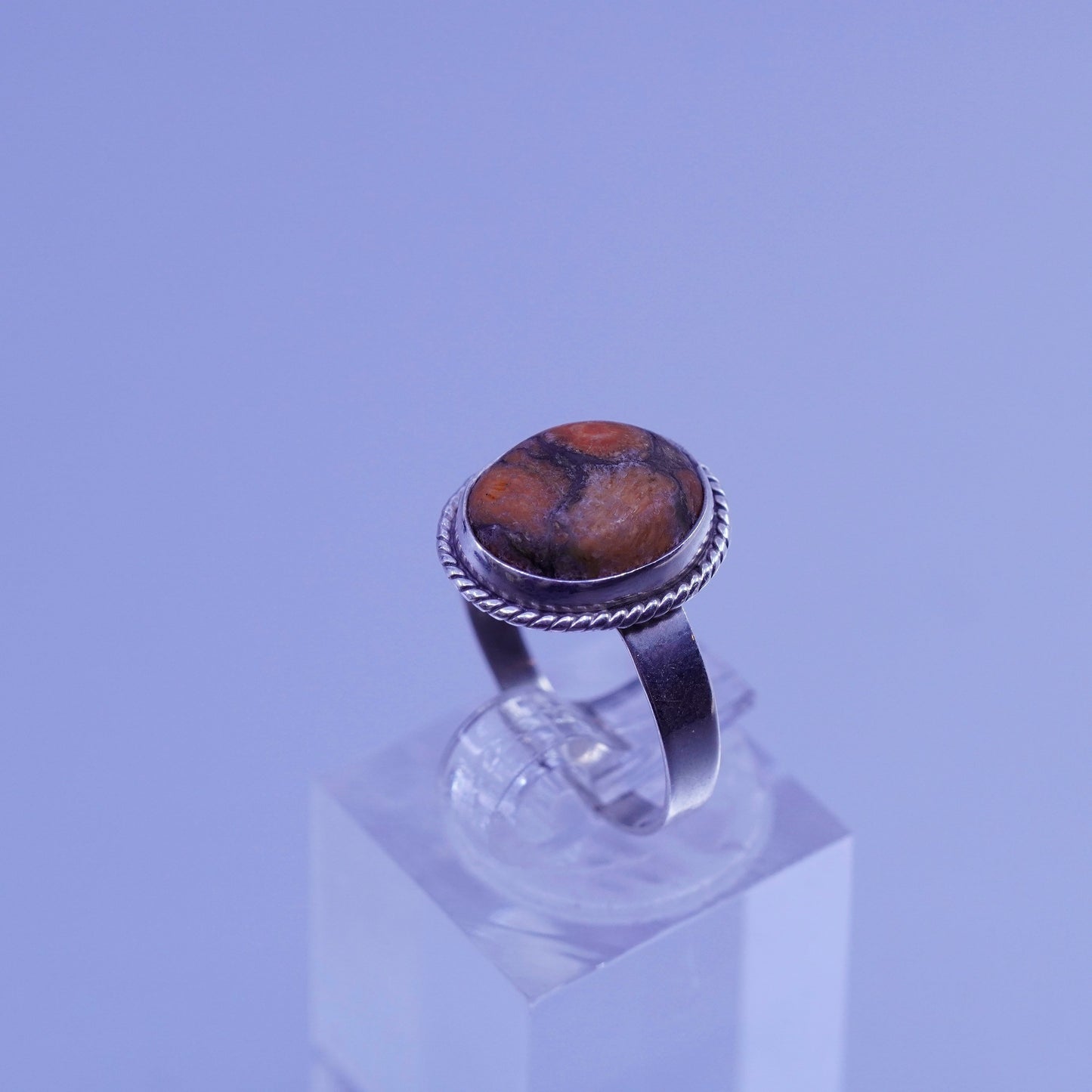 Size 6.25, vintage Sterling 925 silver handmade ring with red jasper