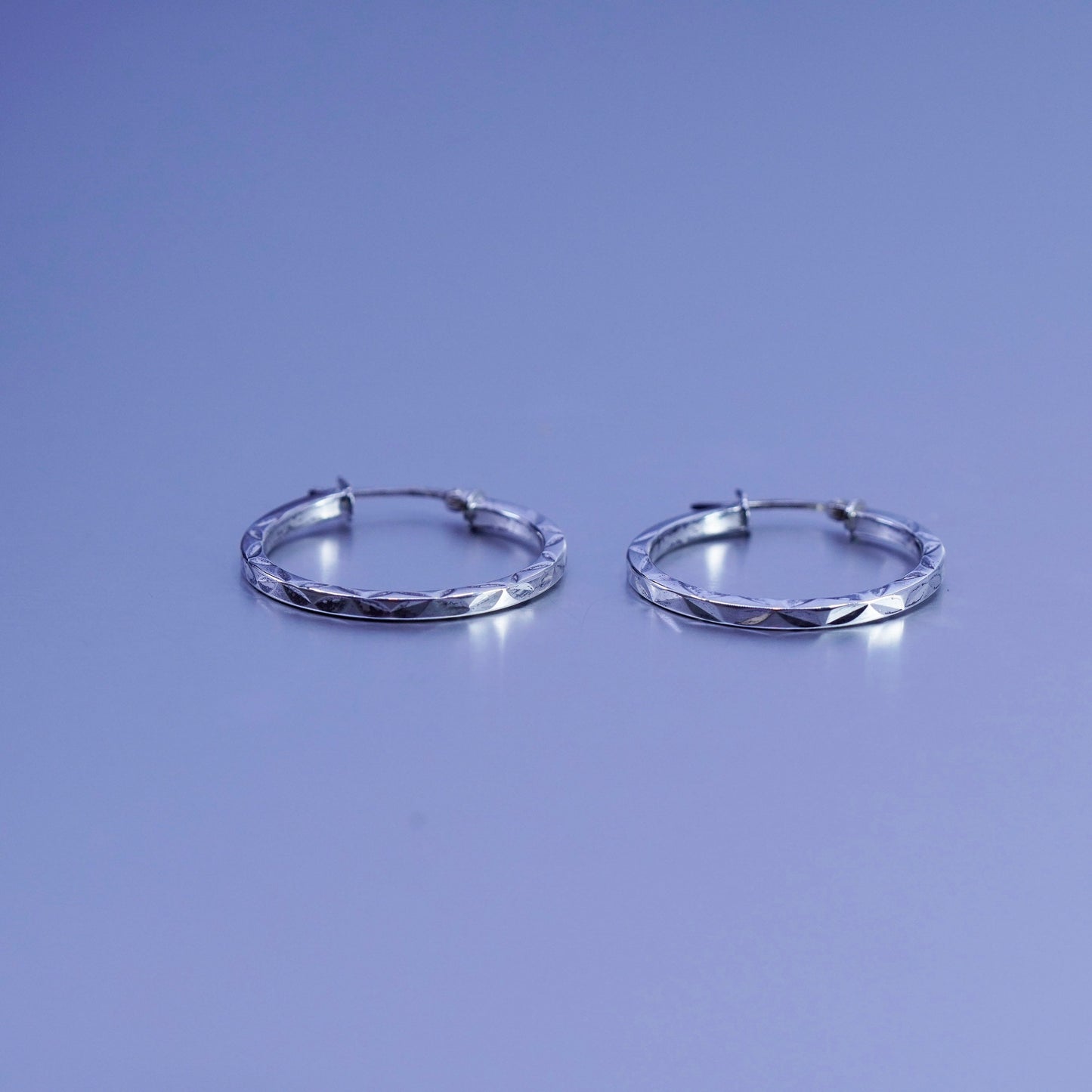 1”, vintage Sterling silver handmade earrings, textured 925 simple hoops