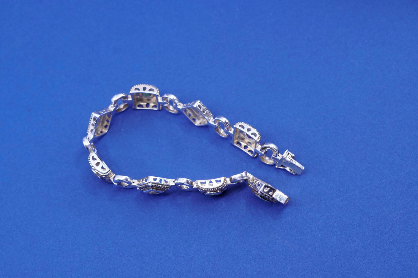 7”, Sterling 925 silver tennis bracelet w/ amethyst, peridot ruby citrine topaz
