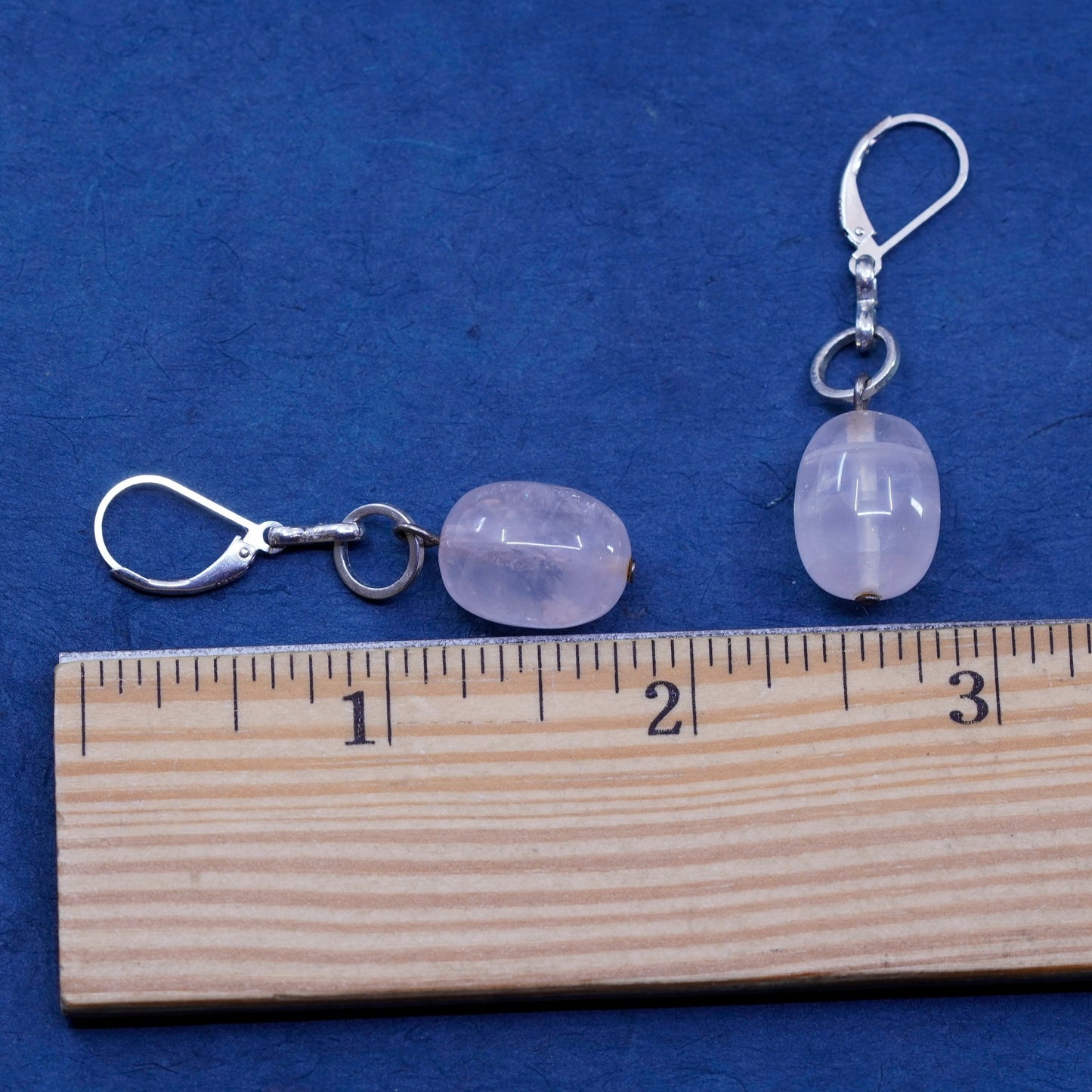 Vintage Sterling 925 silver handmade earrings with pink quartz nugget
