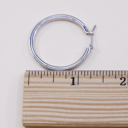1.25”, Vtg 925 Sterling Silver Handmade Ribbed Huggie Hoop Earrings, Stamped 925
