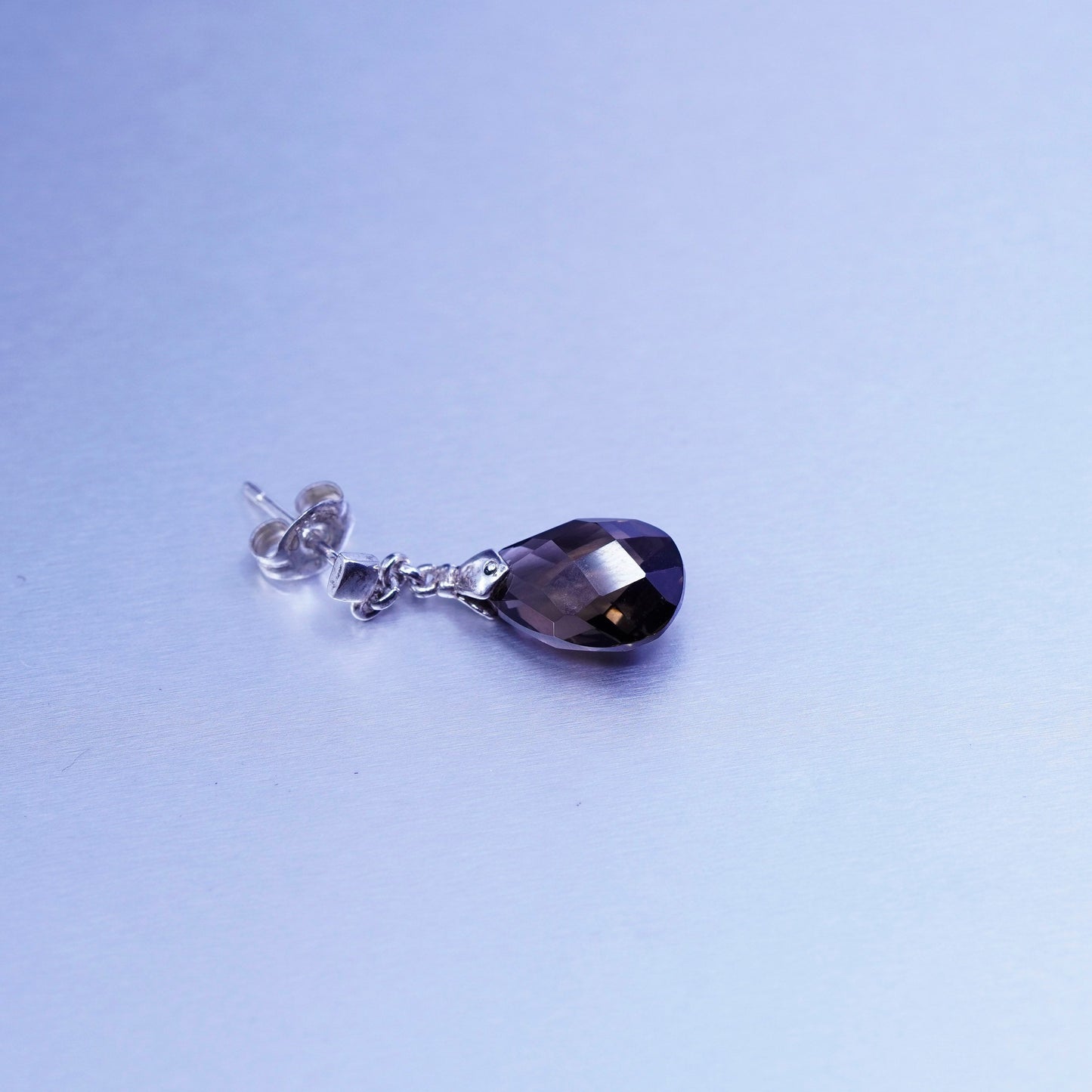 Vintage Sterling 925 silver teardrop earrings with smoky topaz