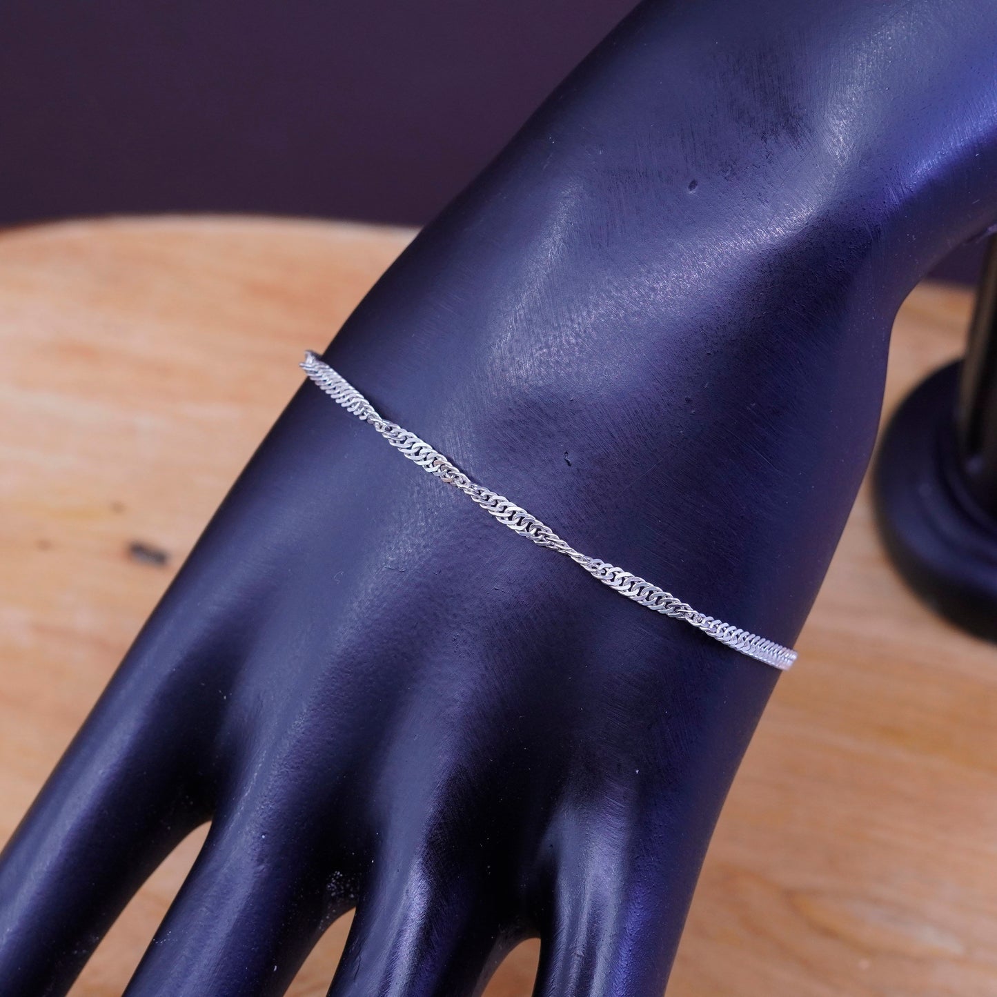 7.5”, 3mm, Vintage sterling 925 silver bracelet, twisted curb link bracelet