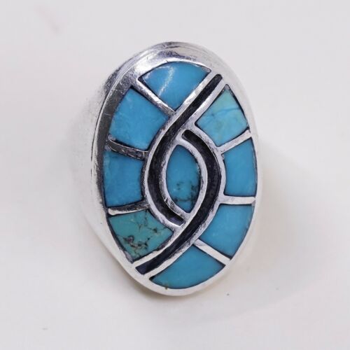Sz 10 Navajo Zuni Native American Sterling 925 Silver Turquoise Mountain Ring