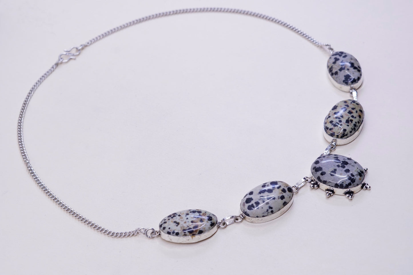 22”, vtg Sterling 925 silver handmade necklace with Dalmatian Jasper pendant