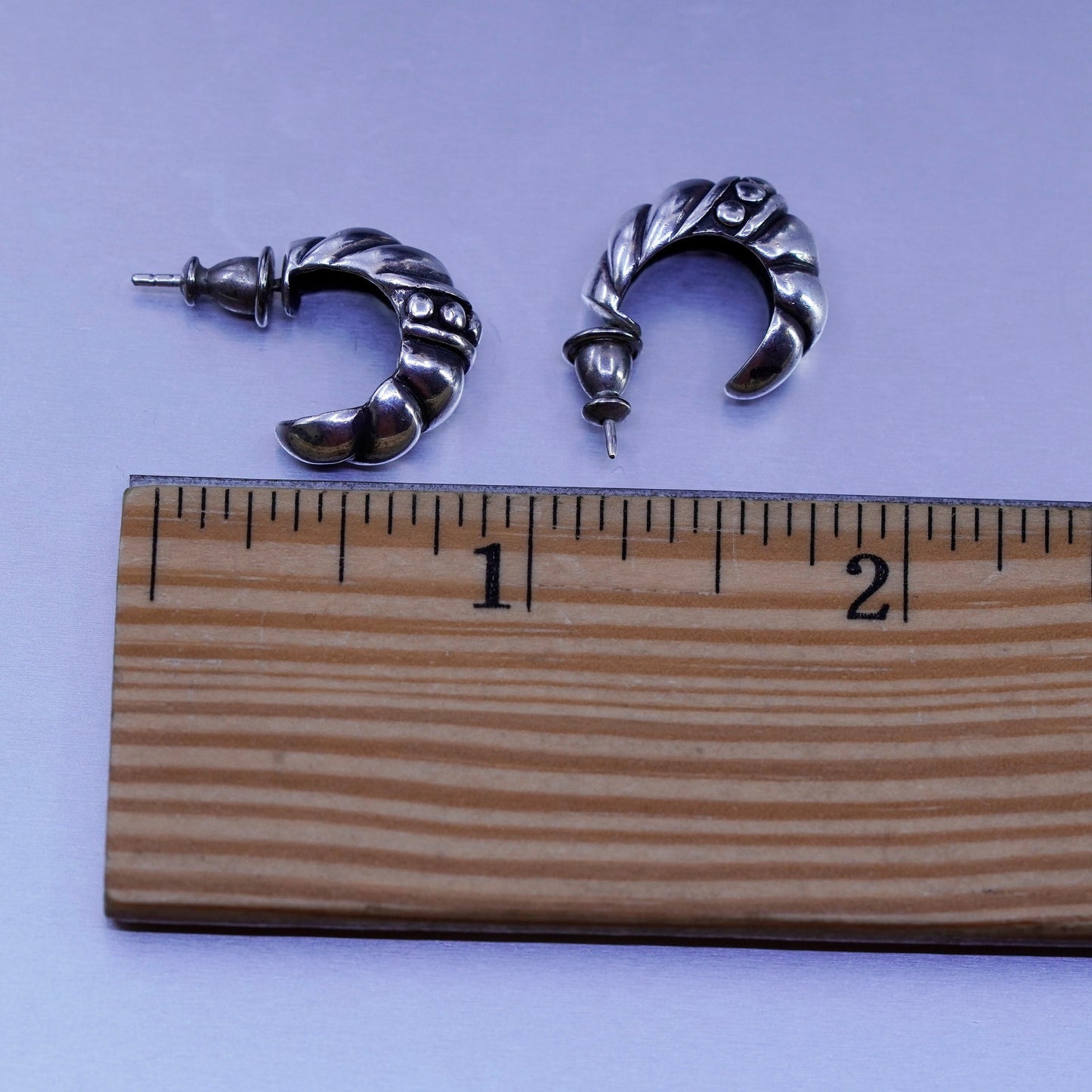 0.75”, vintage Sterling silver handmade earrings, textured 925 hoops