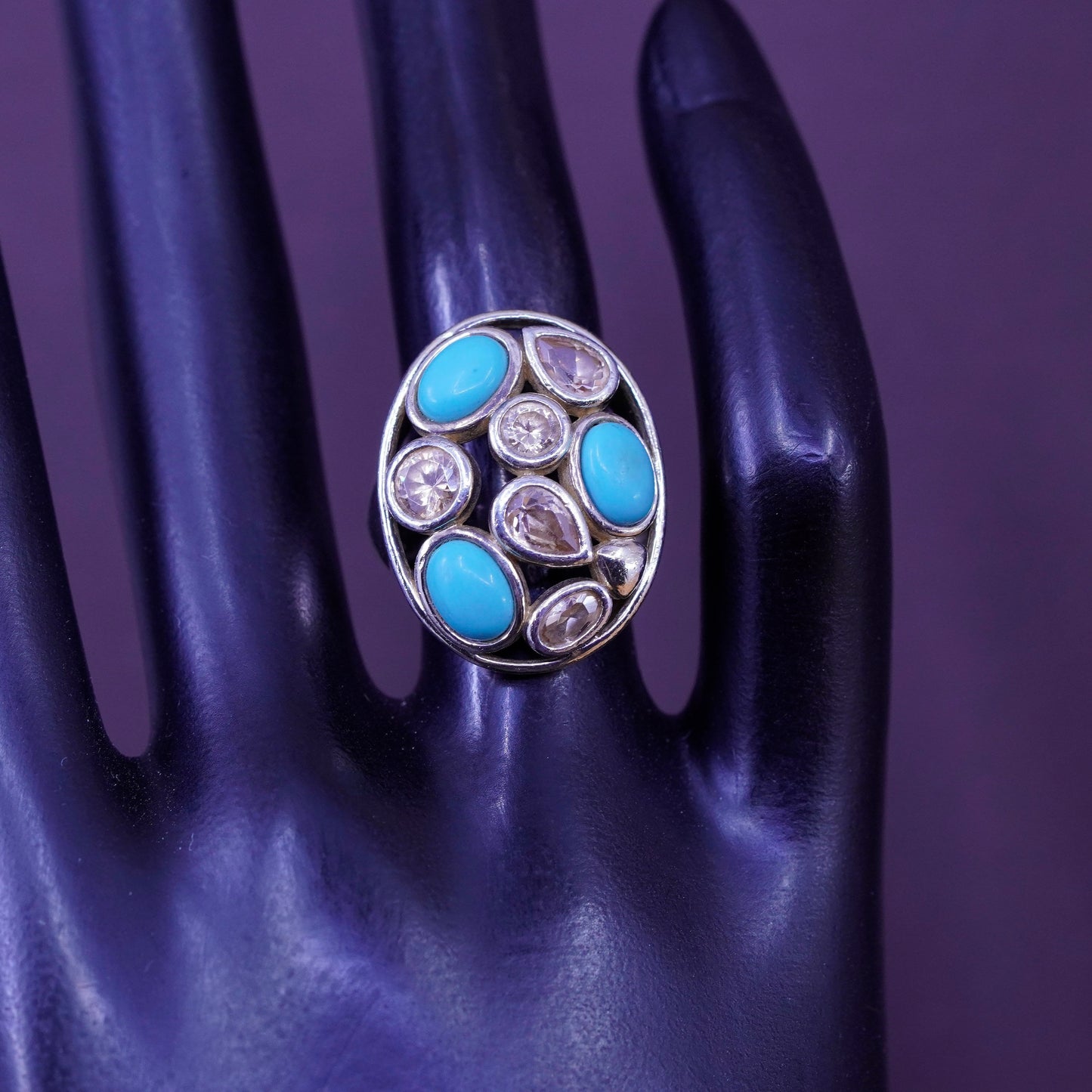 Size 5.75, vintage Native American Sterling silver handmade ring turquoise cz