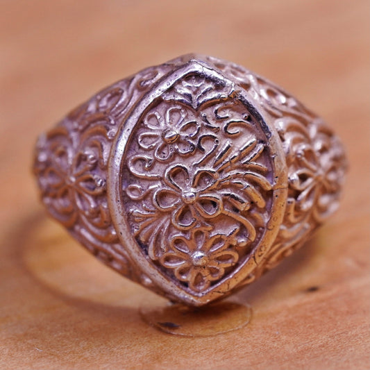 size 9.25, Native American vermeil gold over handmade ring, flower 925 band