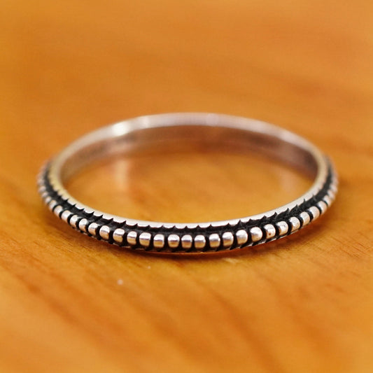 Size 8, vtg Sterling silver stackable handmade ring, 925 stackable band beads
