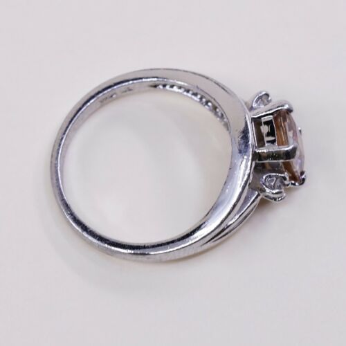 Sz 8, Vtg Sterling Silver Ring, 925 Silver Engagement Ring W/ Orange Crystal