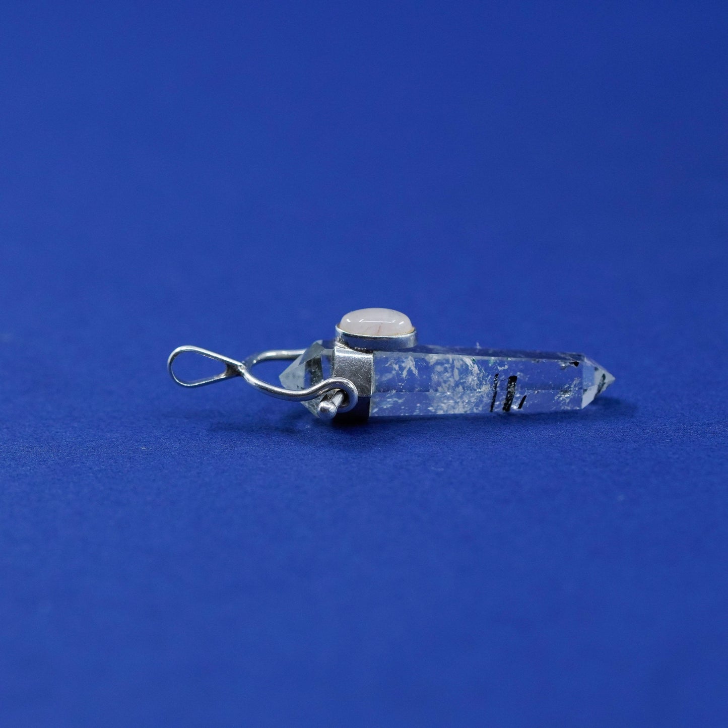vtg handmade sterling silver charm, 925 Crystal healing Tourmalinated Quartz