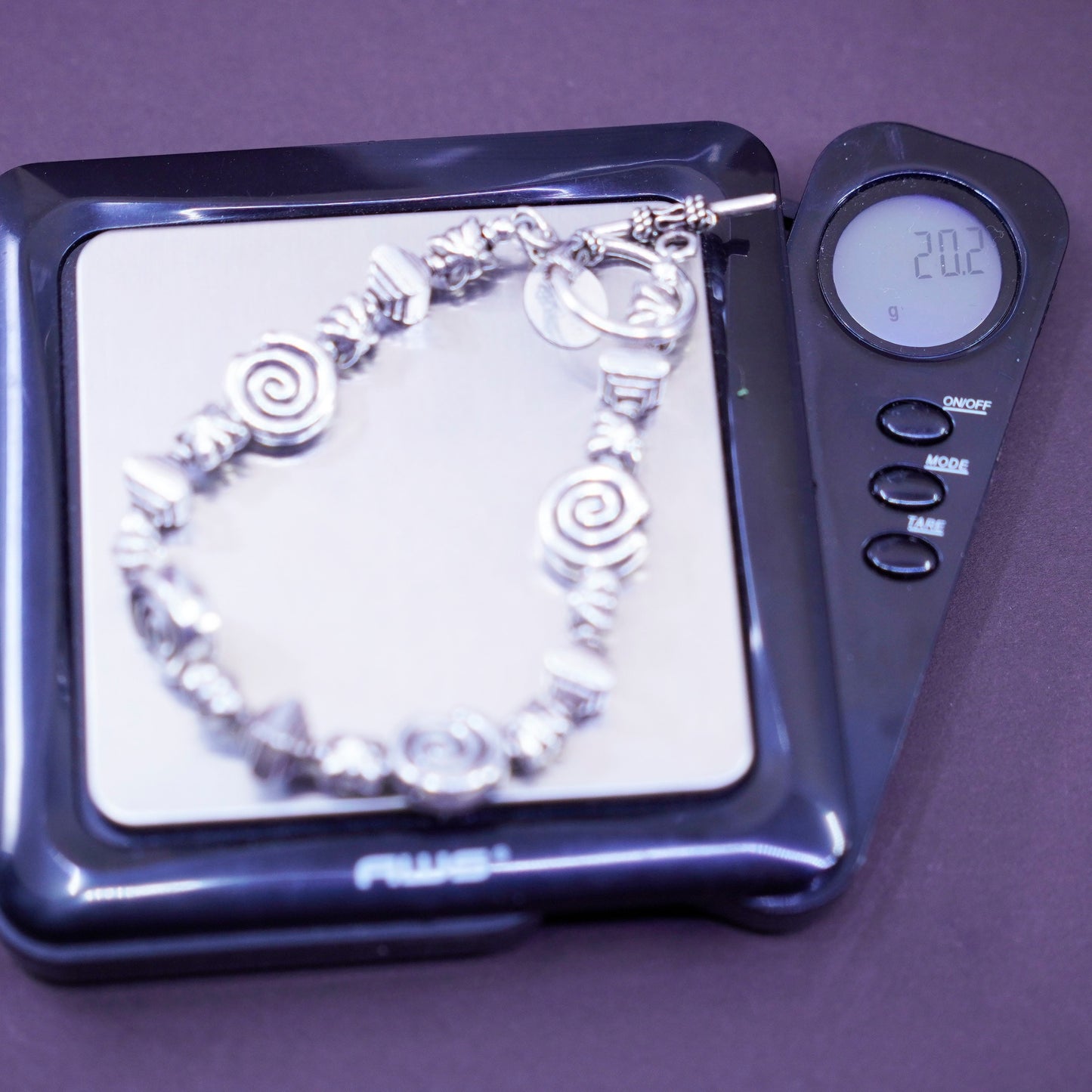 7”, vintage Sterling silver handmade bracelet, 925 swirly nugget chain
