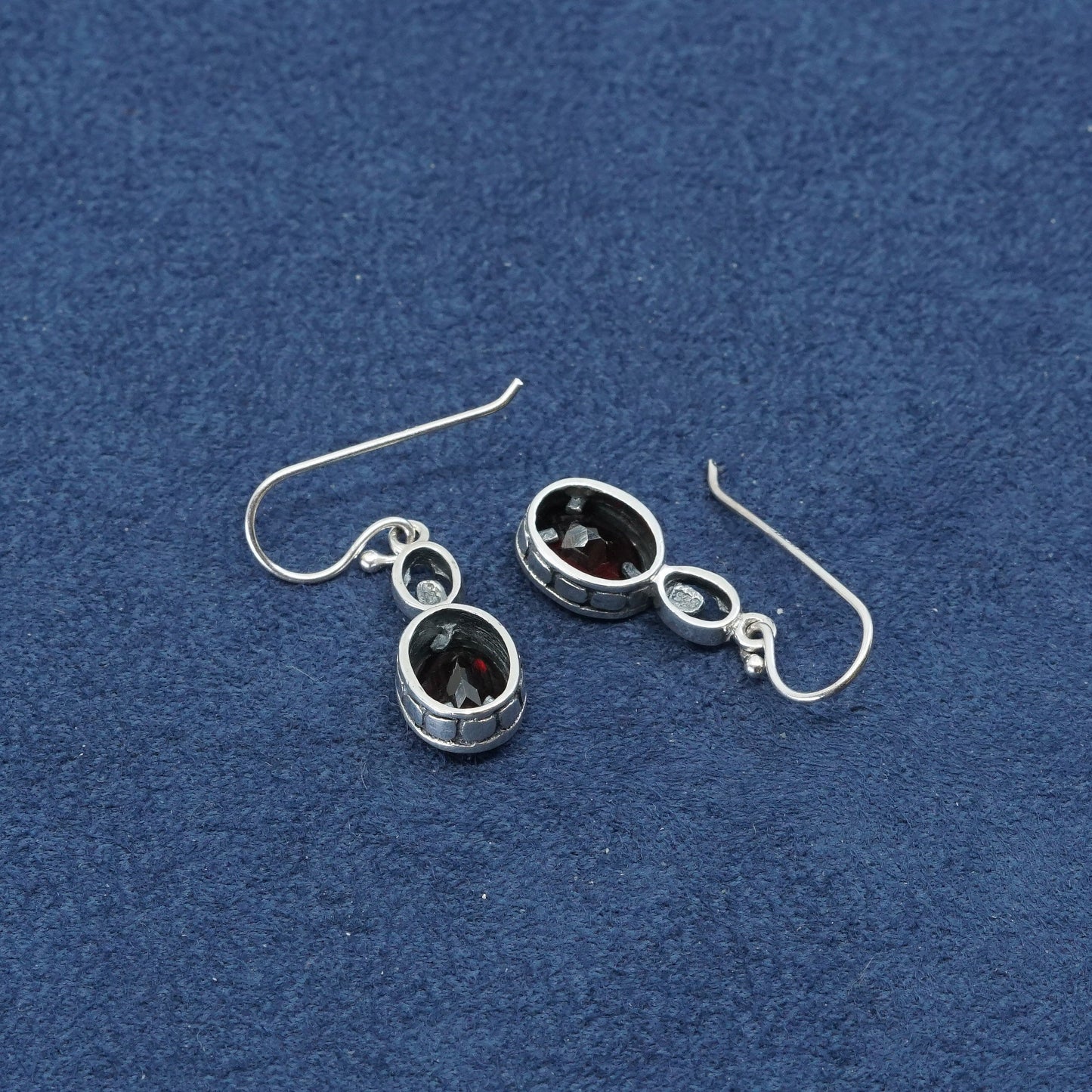 Vintage sterling silver handmade earrings, 925 w/ ruby, stamped 925