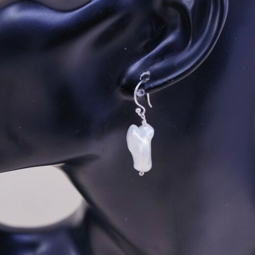 Vtg STERLING 925 SILVER Handmade earrings with pearl dangles, Silver Tested