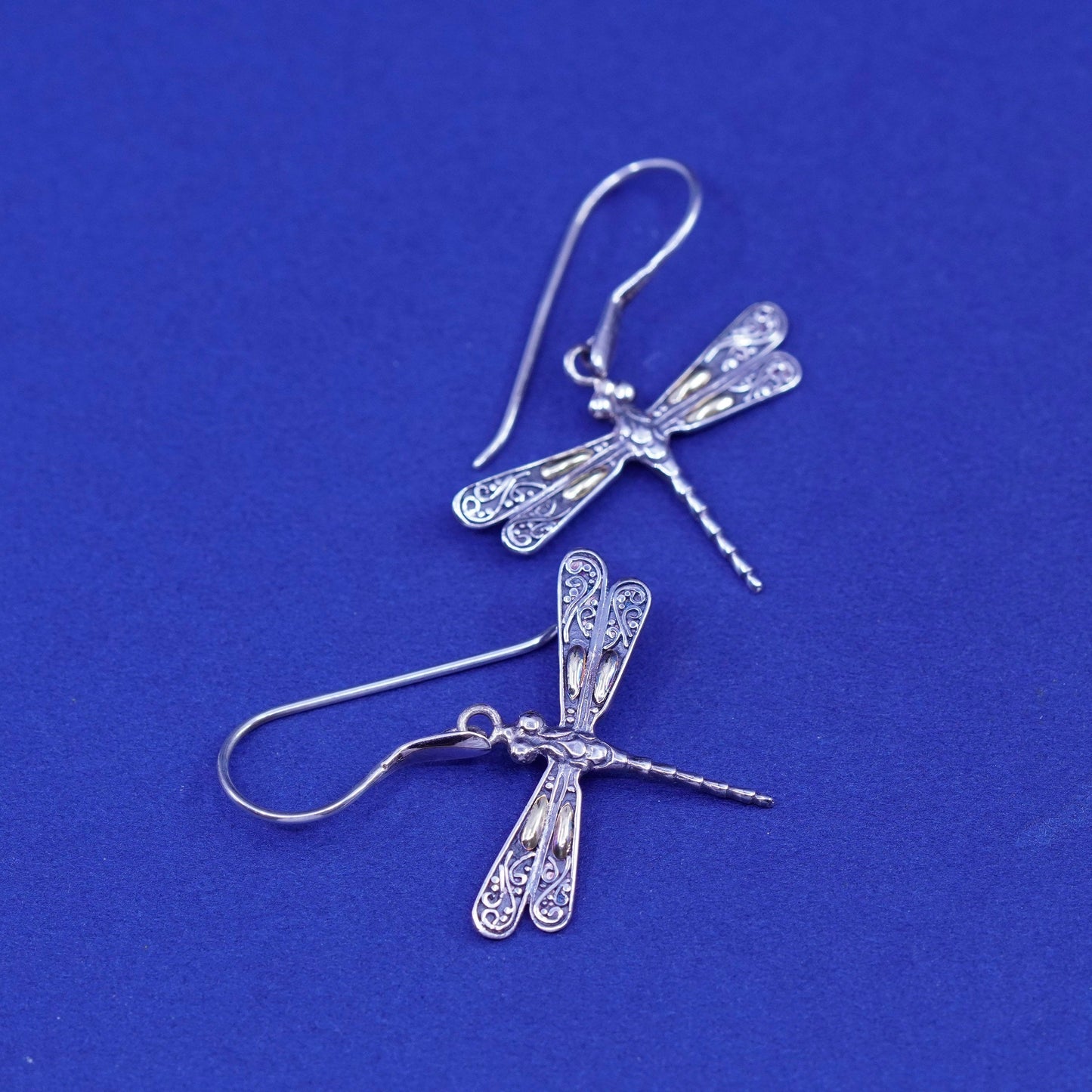 Phillip Gavriel sterling silver earrings, southwestern 925 dragonfly 18K gold