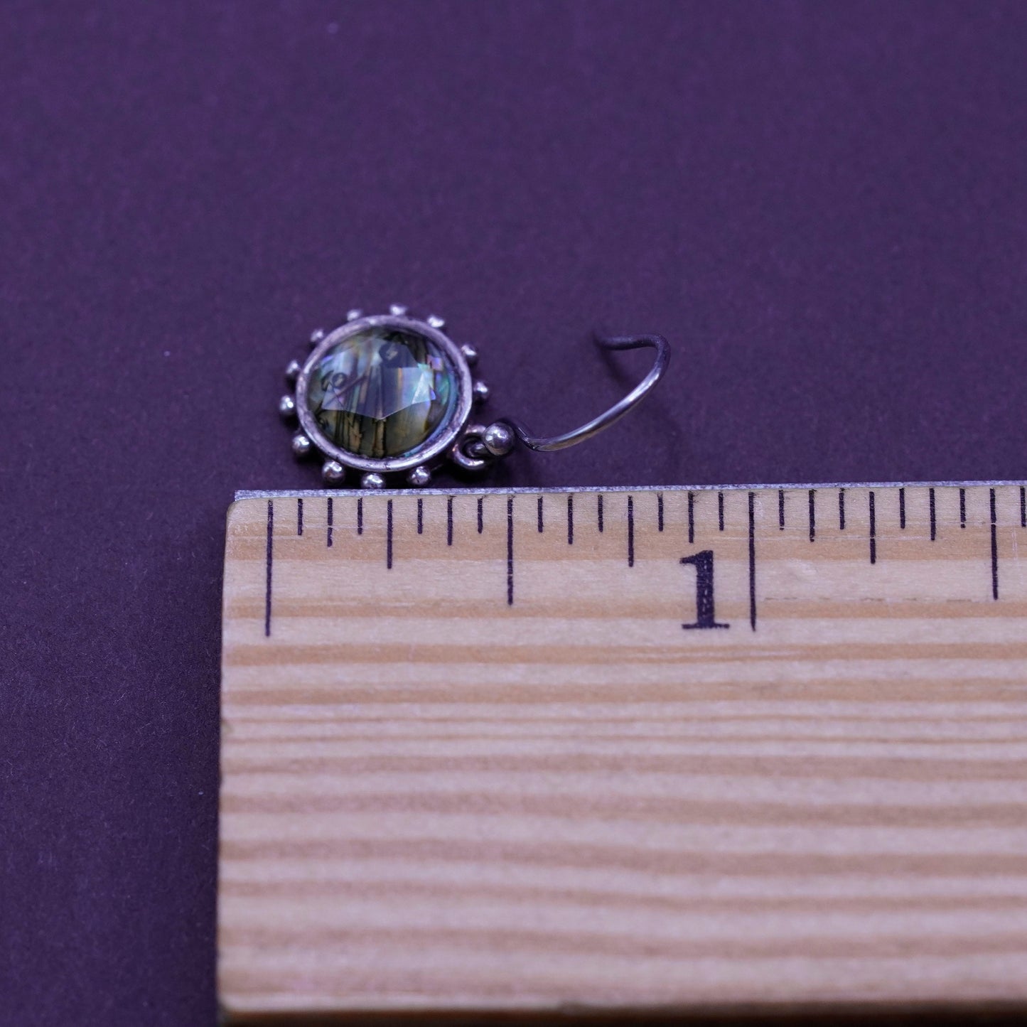 Vintage Sterling 925 silver handmade earrings with abalone glass cover beads