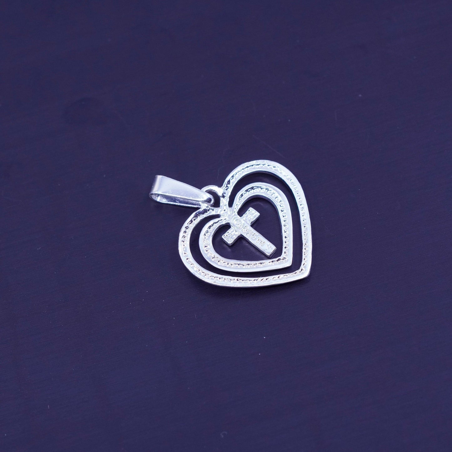 antique sterling 925 silver heart pendant with cross