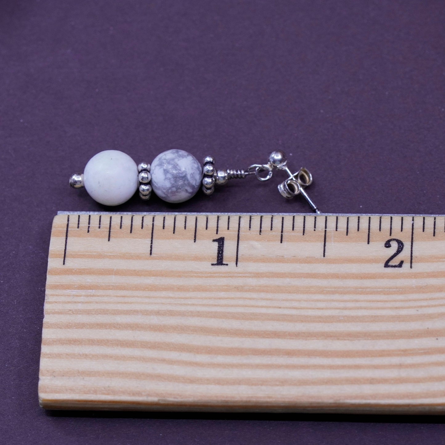 Vintage Sterling 925 silver handmade earrings with howlite beads