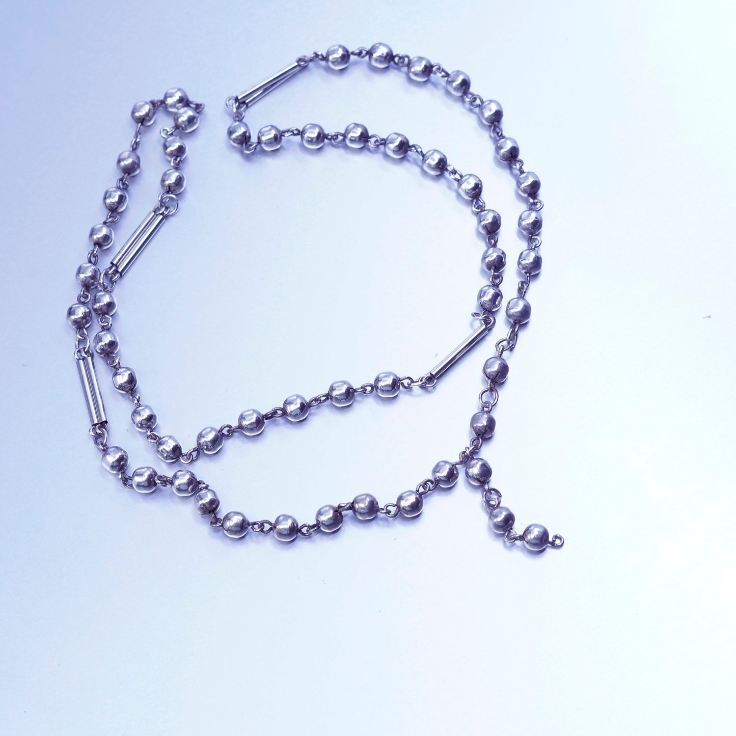 28”, vintage Sterling 925 silver handmade bead necklace