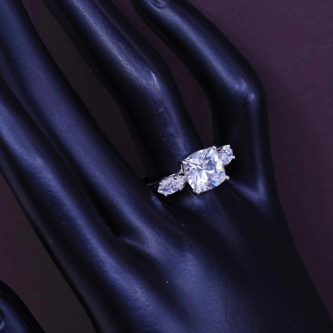 sz 8, vtg Sterling silver engagement ring, 925 with cz, stamped 925 Cz